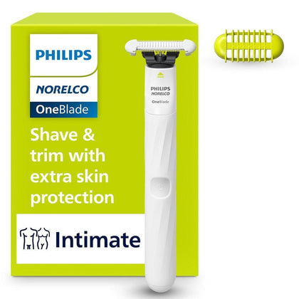 Philips Norelco OneBlade Intimate para aseo púbico, recorta y afeita con protección extra para la piel, modelo QP1924/70