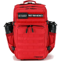 Mochila WOLFpak 45L Elite Roja, diseño táctico militar con capacidad personalizable y parches integrados