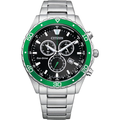 Reloj Citizen Eco-Drive Weekender Sport Casual, acero inoxidable plateado, cronógrafo y resistente al agua para hombre