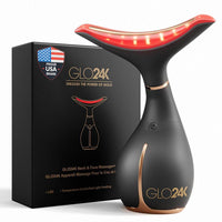 GLO24K Dispositivo facial y cuello con luz roja, masajeador 3 en 1 con vibración y LED para revitalizar y reafirmar la piel