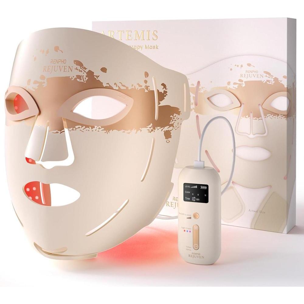 RENPHO máscara 4D de luz roja para terapia facial, ideal regalo, con 324 LEDs cobertura completa y 3 modos de luz
