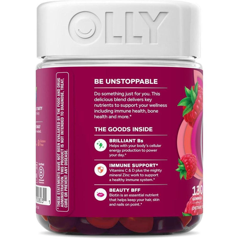 OLLY Multivitaminas para Mujeres, Gummy con Vitaminas A, D, C, E, Biotina, Ácido Fólico, Sabor Berries, 65 Días
