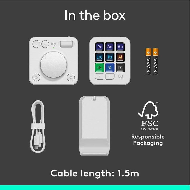 Logitech MX Creative Console con 9 teclas LCD personalizables y dial de control para Adobe y Spotify, gris pálido