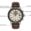 Reloj Citizen Eco-Drive Weekender Brycen cronógrafo con caja de acero inoxidable y correa de cuero marrón