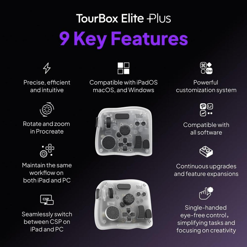 TOUR BOX Elite Plus controlador Bluetooth para dibujo y edición de video con integración para DaVinci Procreate