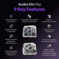 TOUR BOX Elite Plus controlador Bluetooth para dibujo y edición de video con integración para DaVinci Procreate