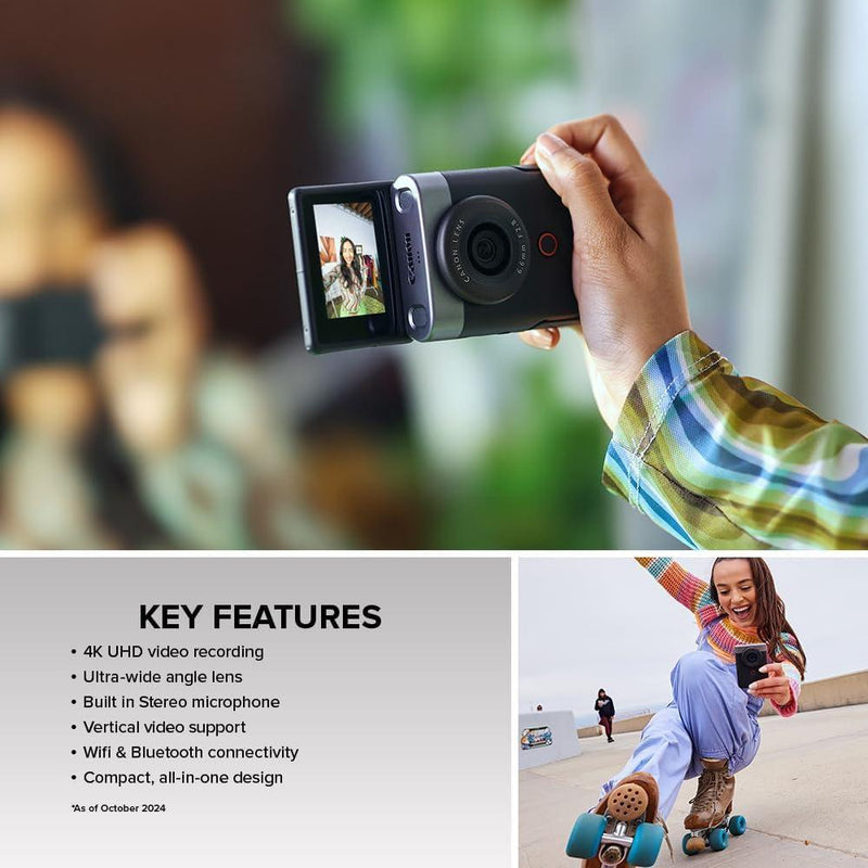 Canon PowerShot V10 Cámara compacta para vlogging, sensor CMOS, video 4K, lente zoom, micrófono estéreo, negro