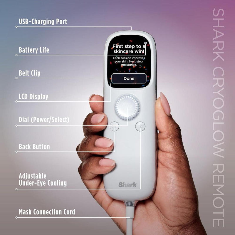 Shark CryoGlow Máscara Facial LED con Refrigeración, Reparación Antienvejecimiento y Manchas, Terapia de Luz Infrarroja, Control Remoto