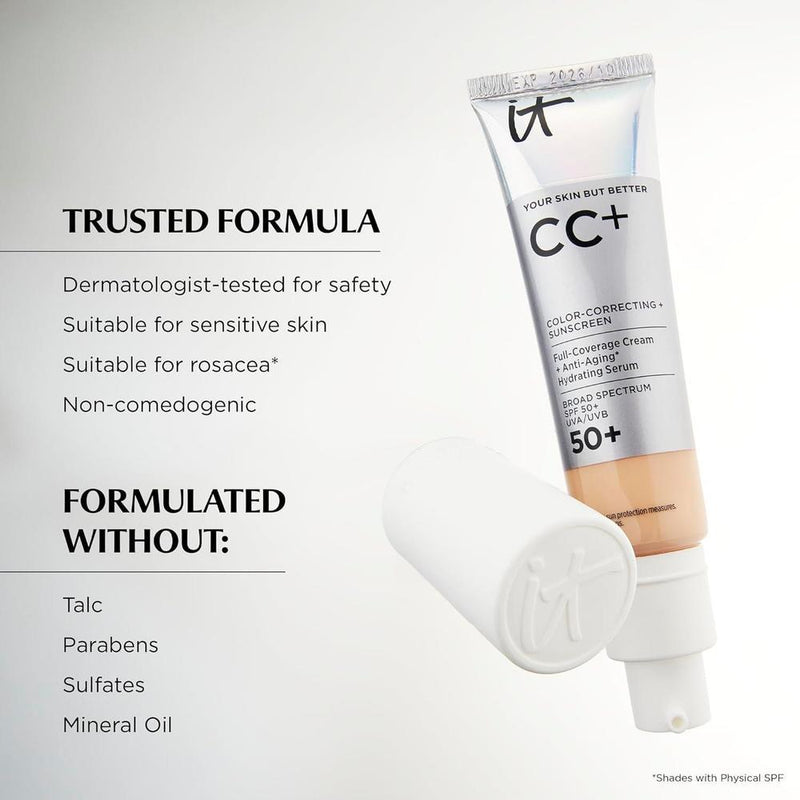 IT Cosmetics CC+ Cream: Base de Cobertura Completa con SPF 50+ y Suero Hidratante Antienvejecimiento