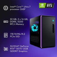 Alienware Aurora ACT1250, Intel Core Ultra 7, 32GB RAM, 1TB SSD, NVIDIA RTX 5070, Windows 11 Home, PSU Platinum, Panel Claro