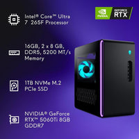 Alienware Aurora Gaming Desktop con Intel Core Ultra 7, NVIDIA GeForce RTX 5060Ti, 16GB RAM, 1TB SSD, PSU Platino