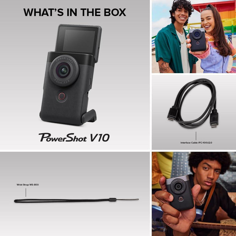Canon PowerShot V10 Cámara compacta para vlogging, sensor CMOS, video 4K, lente zoom, micrófono estéreo, negro