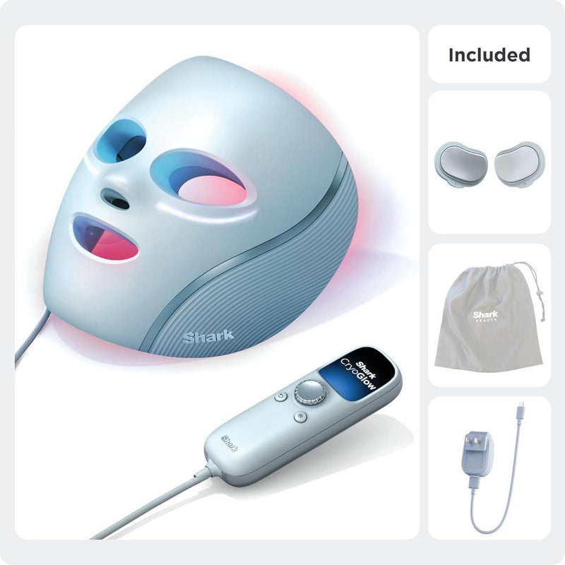 Shark CryoGlow Máscara Facial LED con Refrigeración, Reparación Antienvejecimiento y Manchas, Terapia de Luz Infrarroja, Control Remoto