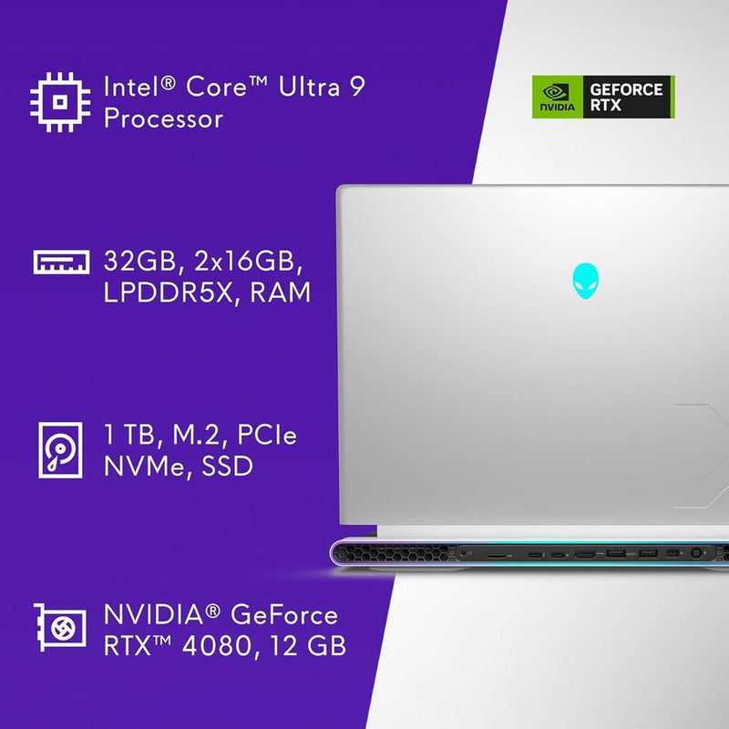 Alienware Gaming Laptop X16 R2, QHD+ Pantalla, Core i9, 32GB RAM, 1TB SSD, RTX 4080, Win 11, Plata Lunar