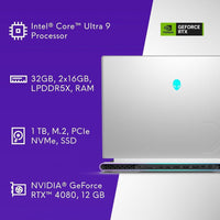 Alienware Gaming Laptop X16 R2, QHD+ Pantalla, Core i9, 32GB RAM, 1TB SSD, RTX 4080, Win 11, Plata Lunar
