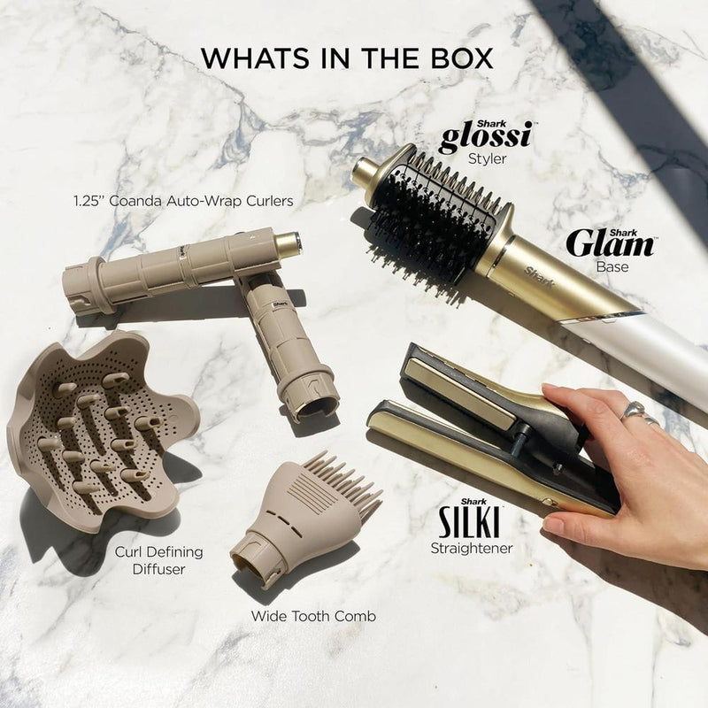 Shark Glam Ceramic: Sistema de peinado y secado con alisador y brillo de aire, ideal para cabello rizado y enrollado