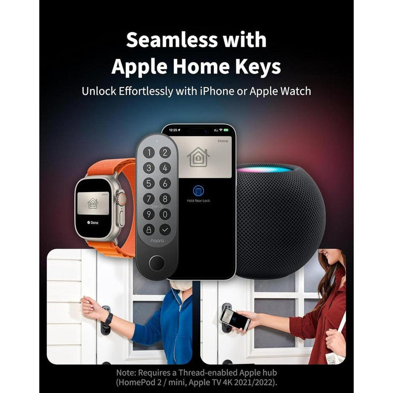 Aqara Smart Lock U200 con teclado, cerradura sin llave por huella digital, compatible Apple Home con batería recargable