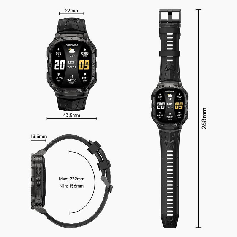 CARBINOX Vortex Smartwatch con función de llamadas, rastreador fitness militar, resistente al agua, diseño deportivo