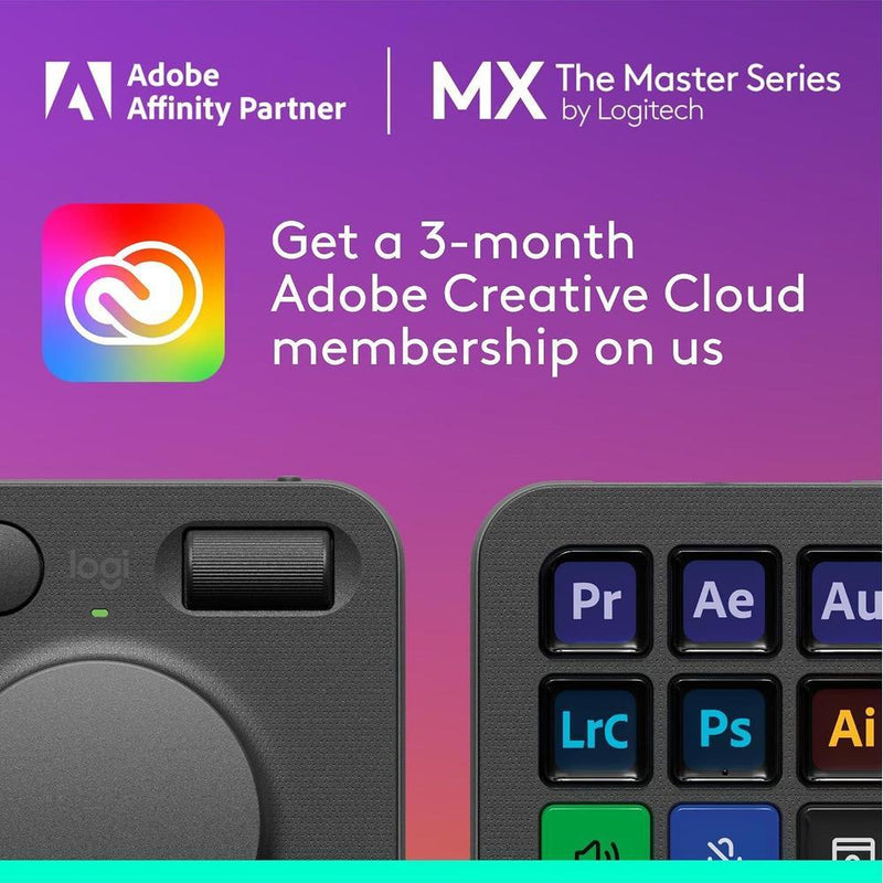 Consola Creativa Logitech MX con 9 teclas LCD personalizables, dial de control, incluye membresía Adobe Cloud 3 meses