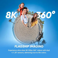 Insta360 X5 Essentials Bundle - Cámara 360° 8K, impermeable, bajo ruido, estabilización, lente reemplazable, batería 208 min
