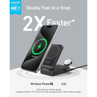 Anker MagGo Estación de carga 3 en 1 para iPhone 17, compatible MagSafe, Qi2 certificado, Apple Watch, AirPods y más
