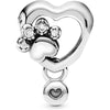 PANDORA Dije con diseño de huella brillante y corazón, plata de ley con circonita cúbica