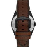 Reloj de Pulsera Automático Fossil Everett en Acero Inoxidable con Correa de Cuero, Esfera Negra y Resistente al Agua