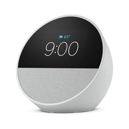 Nuevo Amazon Echo Spot 2024, despertador inteligente con sonido vibrante Blanco Glaciar con Alexa integrada