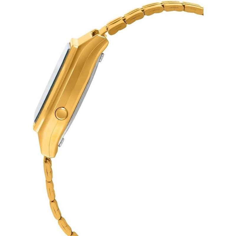 Reloj Casio para mujer modelo LA680WGA-1B, diseño dorado en metal con mecanismo de cuarzo, funciones de alarma y calendario