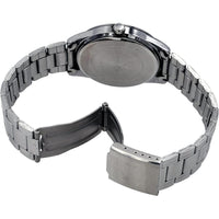Reloj analógico Casio de acero inoxidable con esfera negra romana, movimiento de cuarzo para hombre