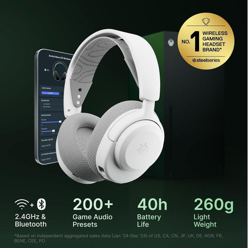 SteelSeries Arctis Nova 3X Wireless Gaming Headset con Control por App y Batería de 40 Horas, Drivers Magnéticos, Multi-Plataforma