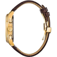 Bulova Reloj para hombre con correa de cuero marrón y cronógrafo clásico de acero inoxidable dorado