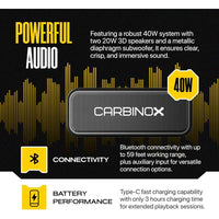 Altavoz Bluetooth portátil CARBINOX con impermeabilidad IPX7, carga rápida usb-C, sonido 3D, color negro