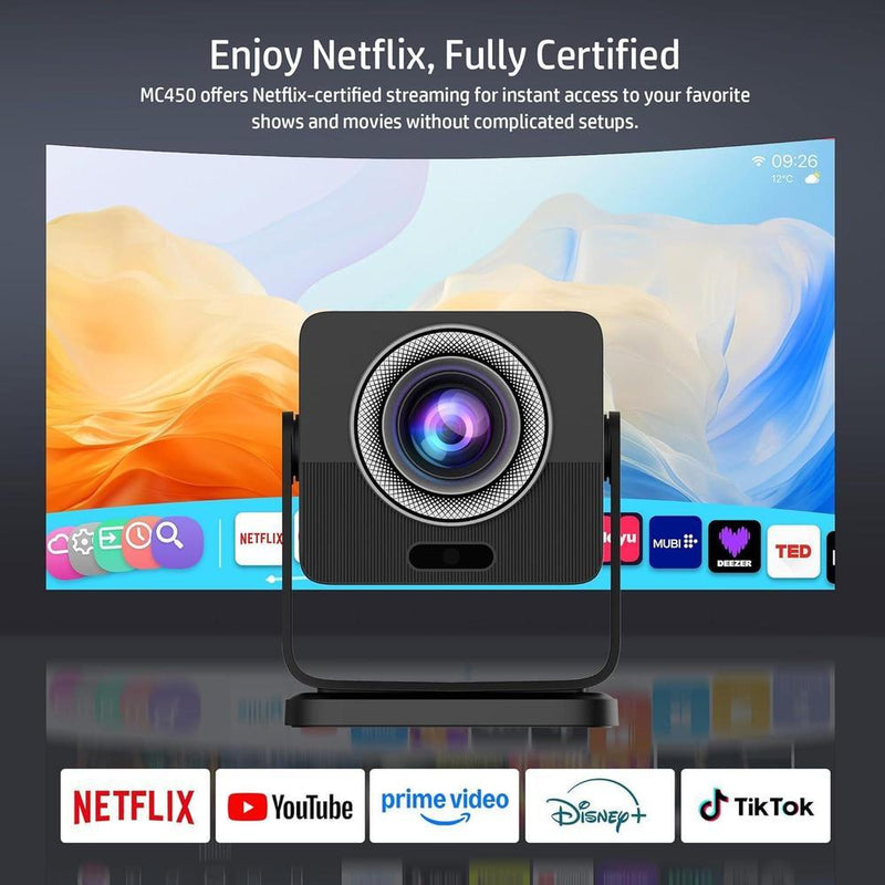 HP MC450 Mini proyector portátil inteligente con WiFi, Bluetooth, aplicaciones con licencia y soporte 4K, control de voz y USB-C