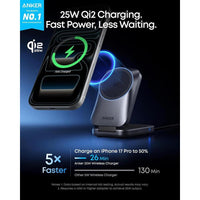 Estación de carga inalámbrica Anker Prime 3 en 1, soporte de cargador MagSafe, 25W para iPhone, Apple Watch, AirPods