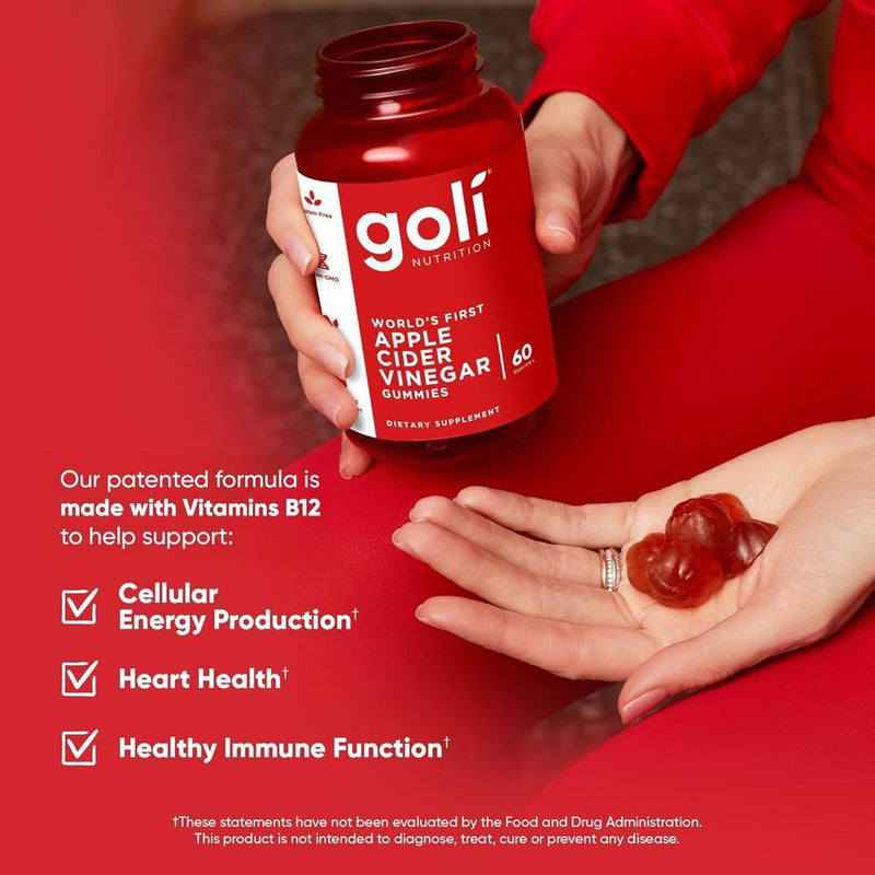 Goli Gummies de Vinagre de Manzana con Vitamina B12, Remolacha y Granada - Veganas y Gluten-Free, 60 gomitas