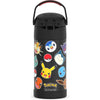 Botella agua THERMOS FUNTAINER con pajilla, 354 ml, Pokémon, acero inoxidable aislada al vacío para niños con tapa