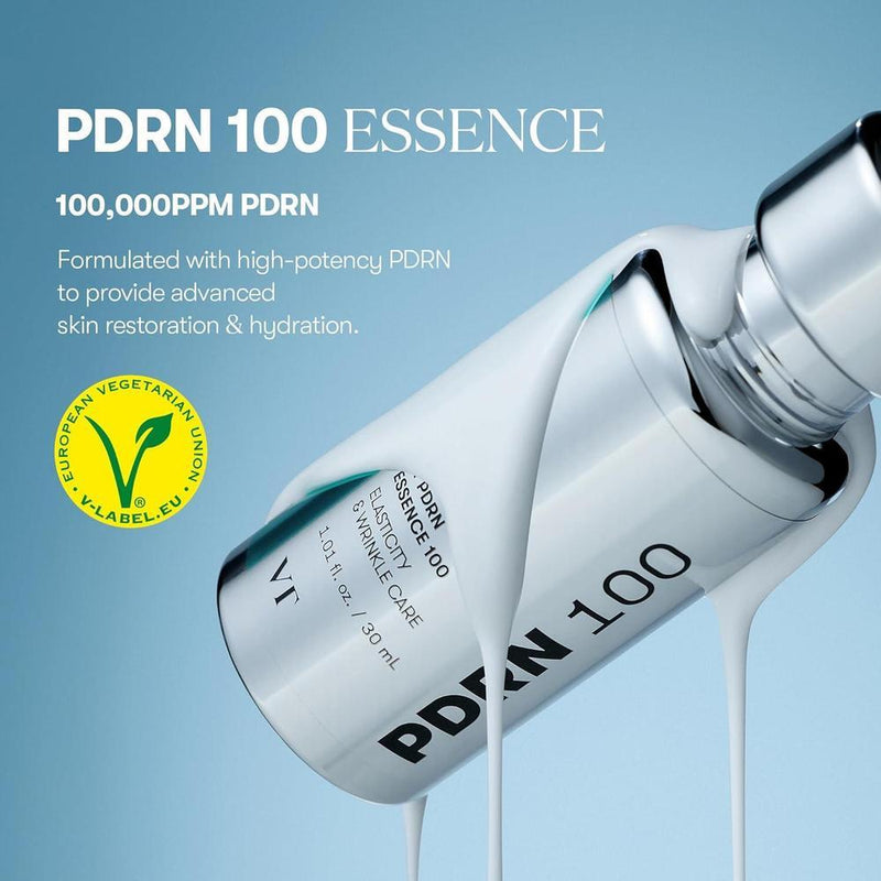 VT COSMETICS PDRN 100 Essence, suero de brillo intensivo vegano con PDRN, restauración y relleno de la piel, hidratante y reafirmante