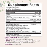 Píldoras de colágeno múltiple con biotina, ácido hialurónico y complejo de vitamina C. Sin OMG ni rellenos. 240 cápsulas