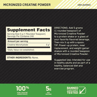 Optimum Nutrition Creatina Micronizada Monohidrato en Polvo sin Sabor, Amigable con Dieta Keto, 240 Porciones