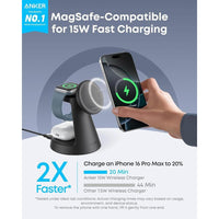Anker MagSafe Cargador Compatible con iPhone 17/16/15/14, Apple Watch y AirPods, Estación de Carga 3 en 1 MagGo