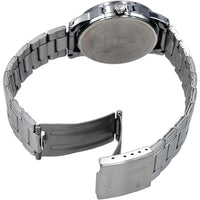 Reloj analógico estándar Casio para hombre, acero inoxidable con esfera negra y función de fecha romana, movimiento japonés