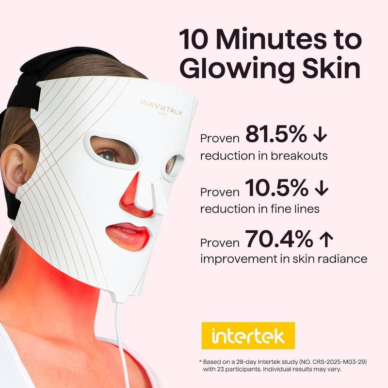 Mascarilla LED Wavytalk para terapia facial, tratamiento anti-acné y rejuvenecimiento con luces roja, azul y ámbar