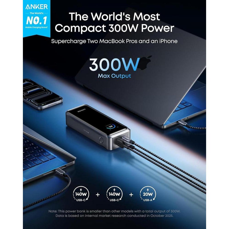 Anker Prime Power Bank con salida máxima de 300W, carga bidireccional, control por app, compatible con MacBook y iPhone