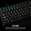 Teclado mecánico CORSAIR K70 CORE RGB para juegos, reposamanos, interruptores lineales rojos, control multimedia.