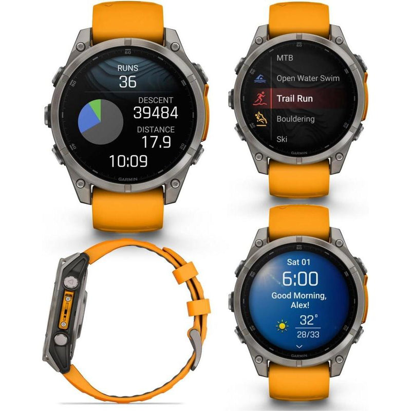 Wearable4U - Reloj inteligente Garmin Fenix 8 multideporte AMOLED Sapphire, titanio con banda naranja/graphite