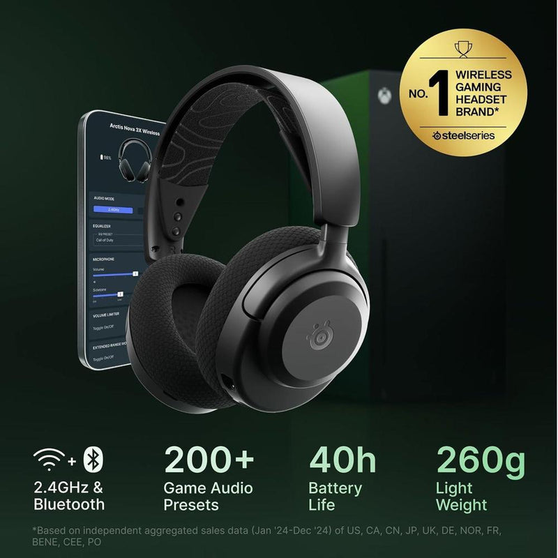 SteelSeries Arctis Nova 3X Wireless Gaming Headset con Control por App, Batería 40 HR, Drivers Magnéticos, Xbox, PS5, PC, Switch, Móvil
