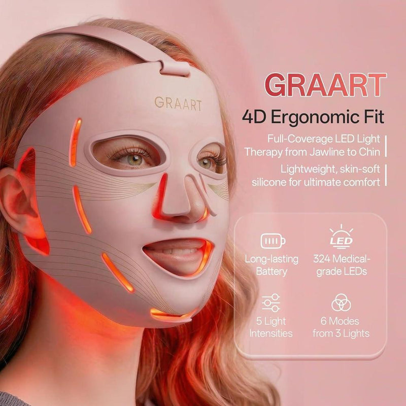 Terapia de luz roja profesional para cara y mandíbula, mascarilla LED 4D inalámbrica con 324 LEDs