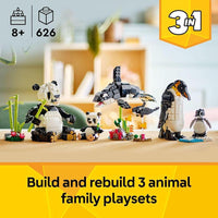 LEGO Creator 31165 permite construcción 3 en 1 de animales: panda, pingüino, orca. Diversión creativa para niños 8 años+
