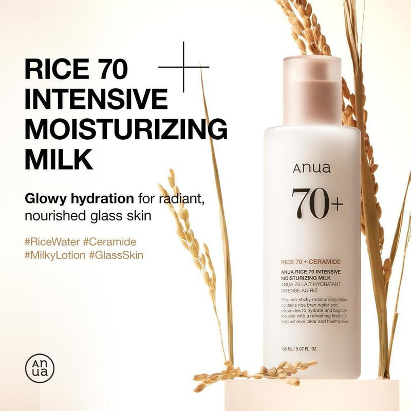 ANUA Rice 70 Leche Hidratante Intensiva, Loción Facial con Niacinamida, Ceramidas y Agua de Arroz, Cuidado Coreano
